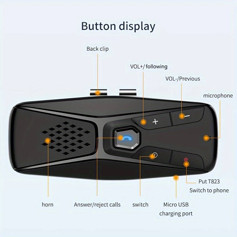 1pc Wireless 5.0 Car Kit Hands-Free Speakerphone with Mic Auto Shut-Off Siri Connectivity USB Rechar