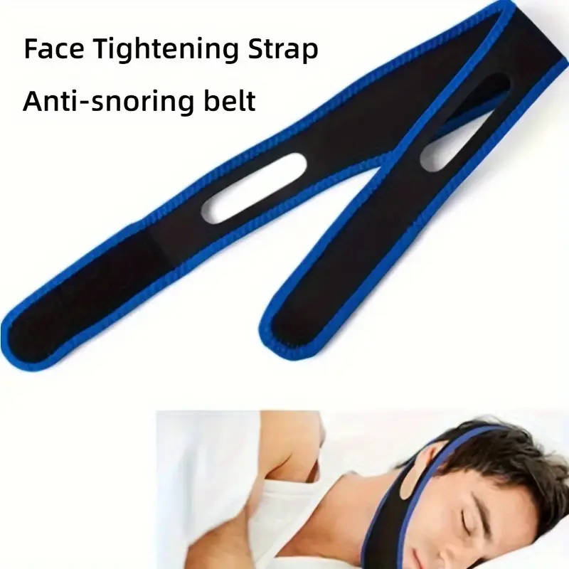 1pc Comfortable Anti-Snoring Chin Strap Nylon Black Corrects Mouth Breathing for a Peaceful Night's
