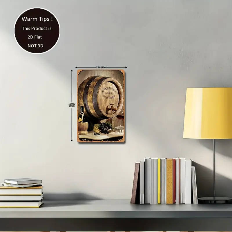 1pc 2D Design Toscano French Wine Barrel Wall Art Vintage Wrought Iron Decoration for Home 20.32 X 3