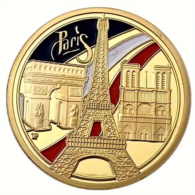 Paris Eiffel Tower Commemorative Coin 32MM Wide WITH CAPSULE