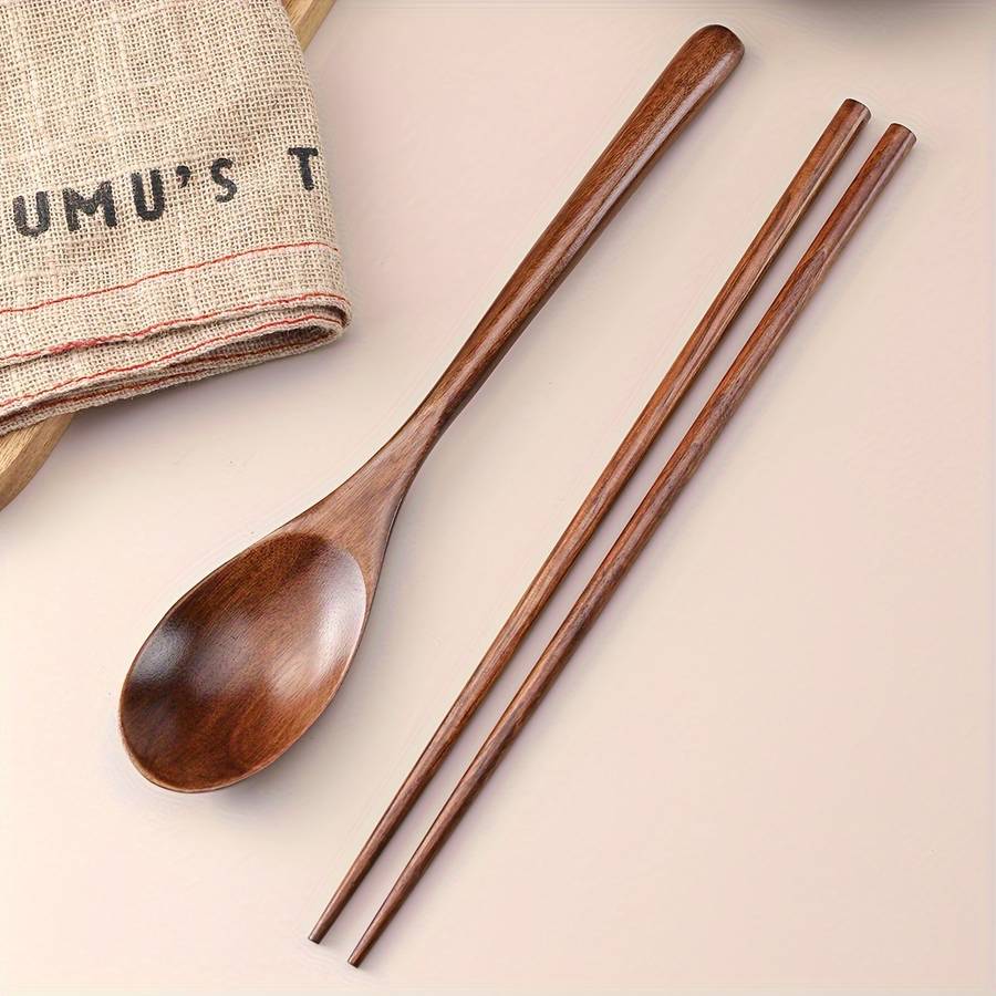 Portable Wooden Spoon Chopsticks Set Colorful Durable Kitchen Utensils for Camping Travel