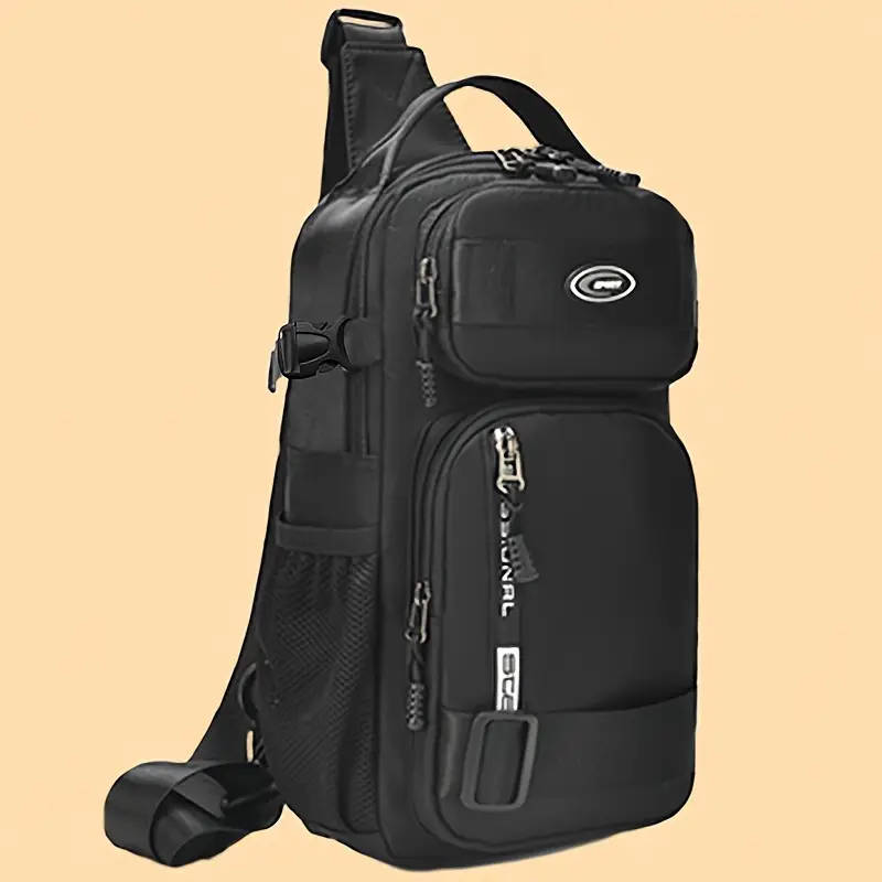 1pc Men'S Casual Nylon Sling Bag Multifunctional Crossbody Chest Pack Large Capacity Adjustable Stra