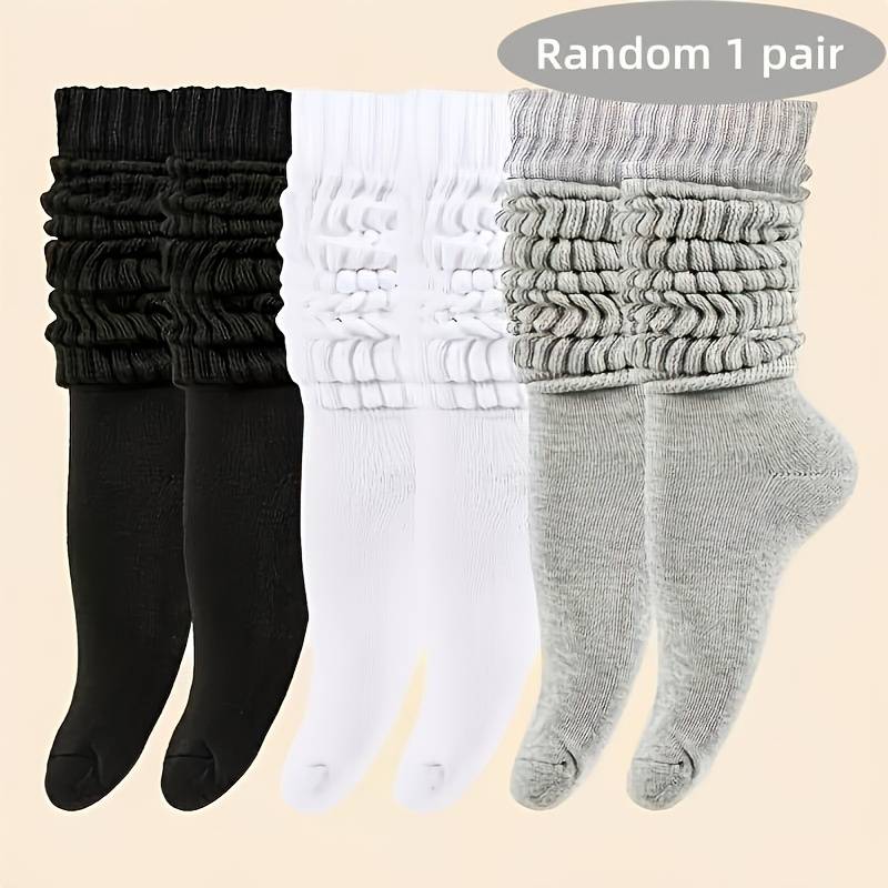 1 Pair Random Color Solid Color One Size High Elastic Socks