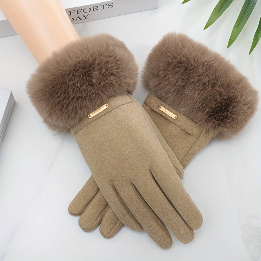 1 Pair Beige Winter Touchscreen Gloves