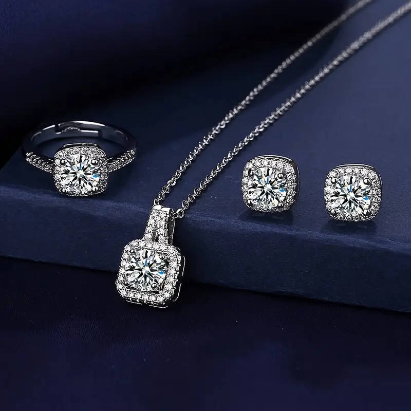 A Set Of 4 Pieces Of Necklace, Earrings, And Rings Jewelry Set