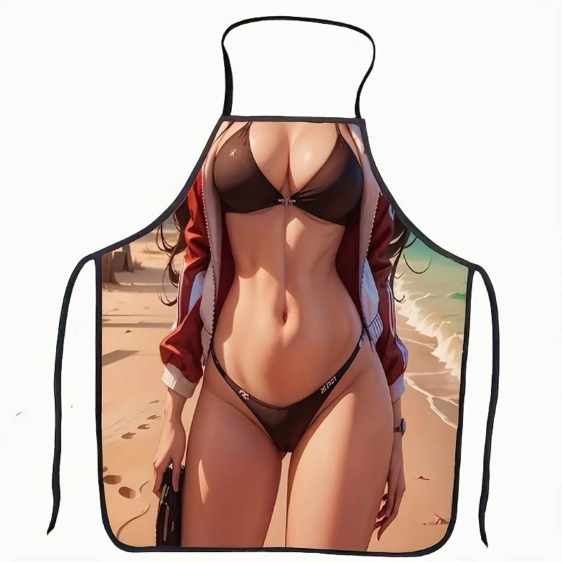 1pc Novelty Beach Scene Apron Polyester Lightweight Ideal for Kitchen BBQ Hairdressing Baki