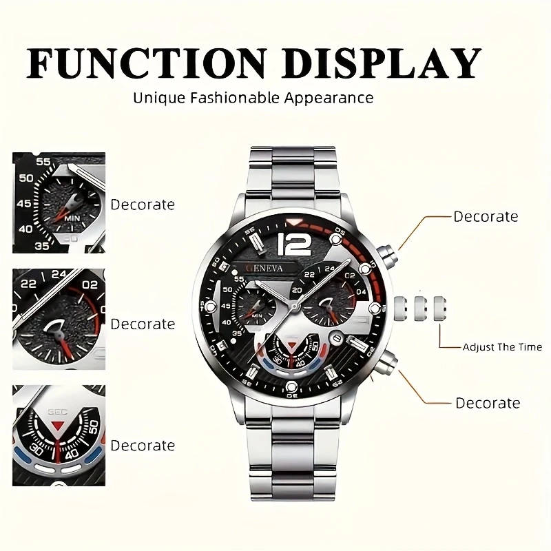 2pcs set Men'S Casual Quartz Watch Alloy Round Dial Battery Powered Electronic Movement Pointer Disp