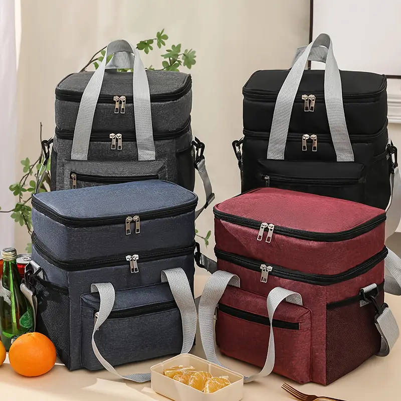 1pc Large Insulated Lunch Bag Double-Layer Leakproof Reusable Cooler Tote for Picnics Travel