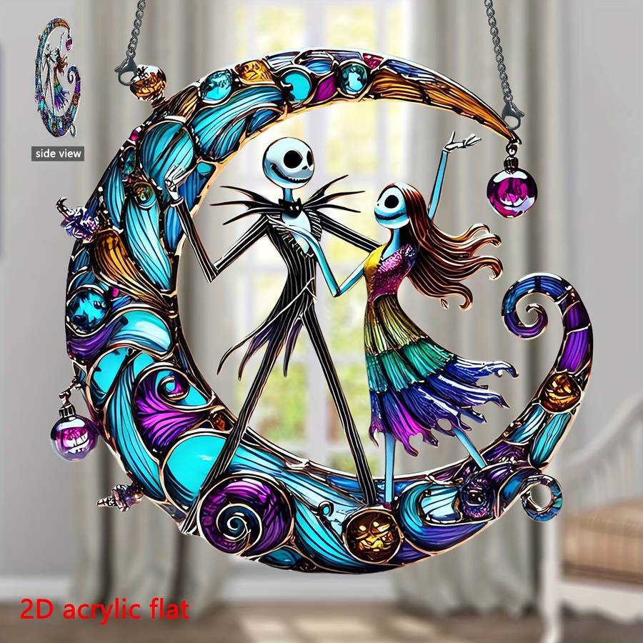1pc 2D Flat   Acrylic Nightmare Before Christmas Sun Catcher Vibrant Jack Skellington Sally W