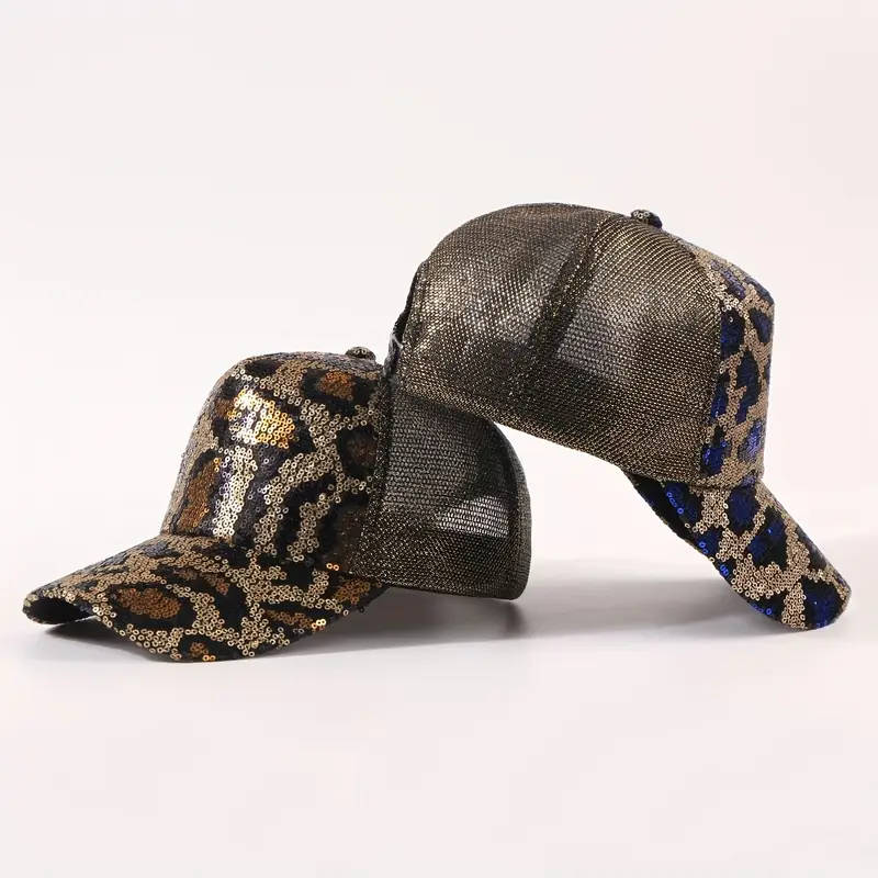 Vibrant Sequined Leopard Print Baseball Cap