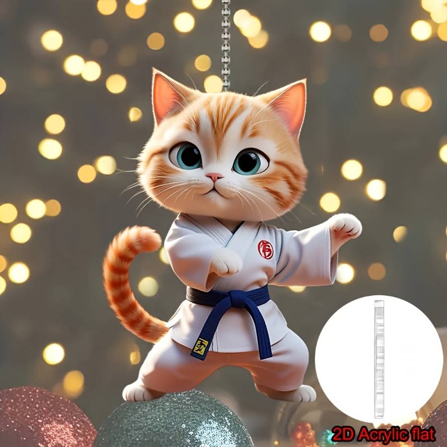 2D Flat Car Pendant Cute Jiu-Jitsu-Kitten Car Interior Holiday Decoration Acrylic Coup
