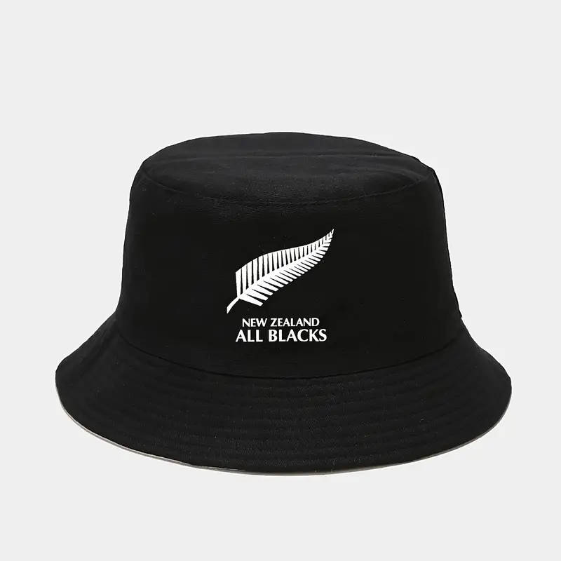 1pc New Zealand All Blacks Printed Bucket Hat Breathable Sun Hat Unisex Outdoor Vacation Travel Fold