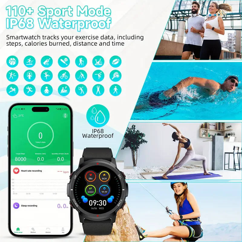 1pc S52 Smart Men's Watch 3.53 Cmsmart Watch With Wireless Call Sleep Monitor IP68 Waterproof