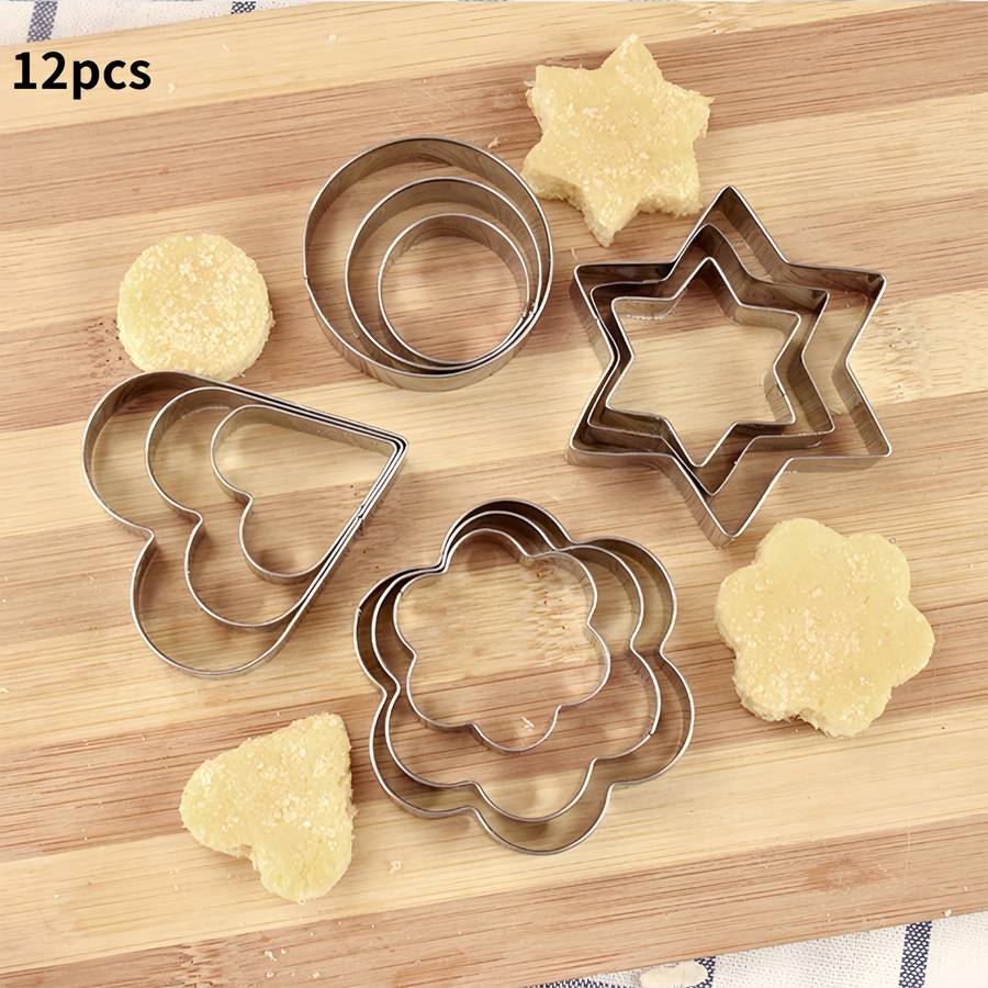 12pcs Stainless Steel Biscuit Mold Flower Shaped Circular Heart-shaped Star Shaped Biscuit Knif