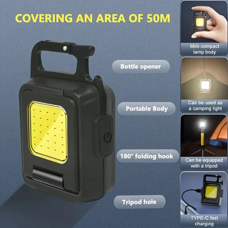 1pc LED Keychain Flashlight USB Rechargeable Multifunctional Portable Torch