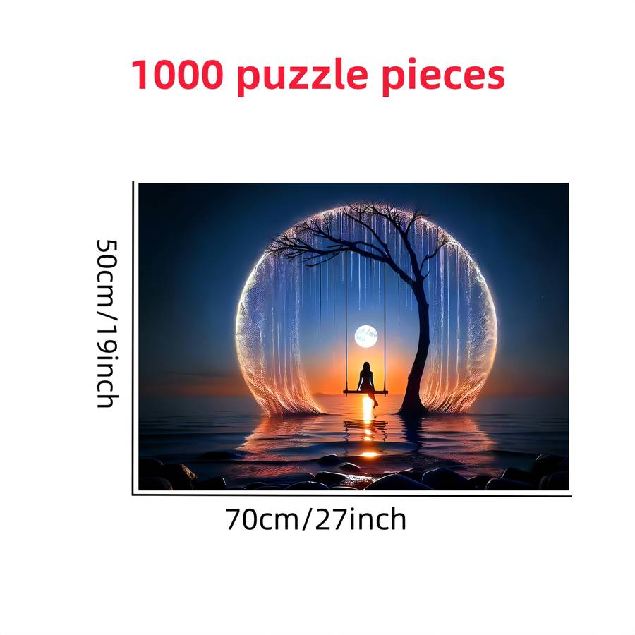 1000pcs of a Jigsaw Puzzle Featuring a Bright Moon Over The Sea a Challenging DIY Br