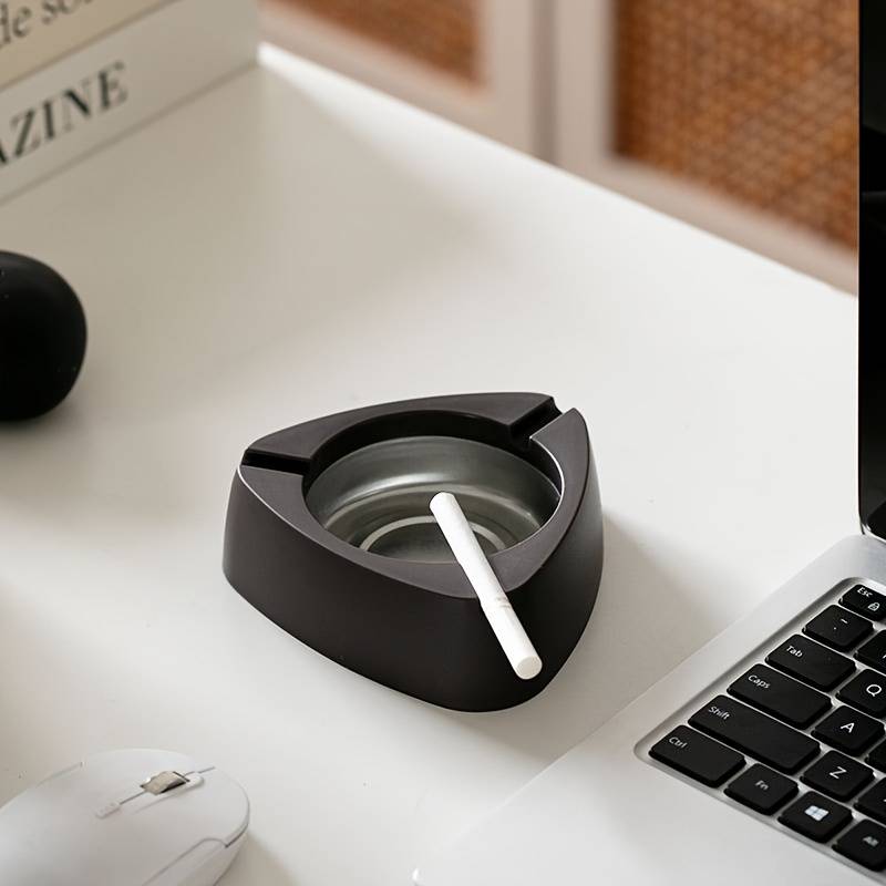 1pc Modern Stainless Steel Cigarette Ashtray Portable Anti-Tip Windproof Rustproof Dropproof
