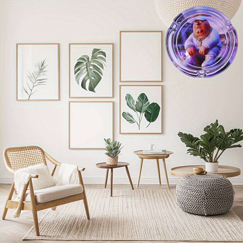 1pc Cartoon Flower Pattern Glass Ashtray 85mm Round Ashtray Family Style Glass Ashtray Smok