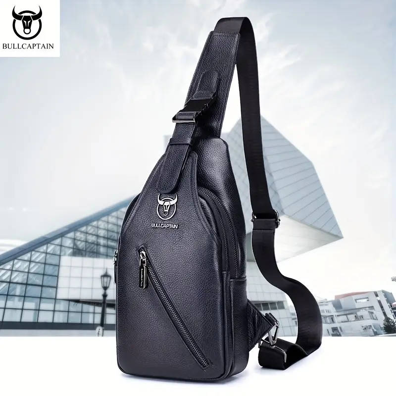 Men's Multi-layer Satchel Bag Genuine Cowhide Leather Sling Bag For Daily Use Multi-functional Shoul