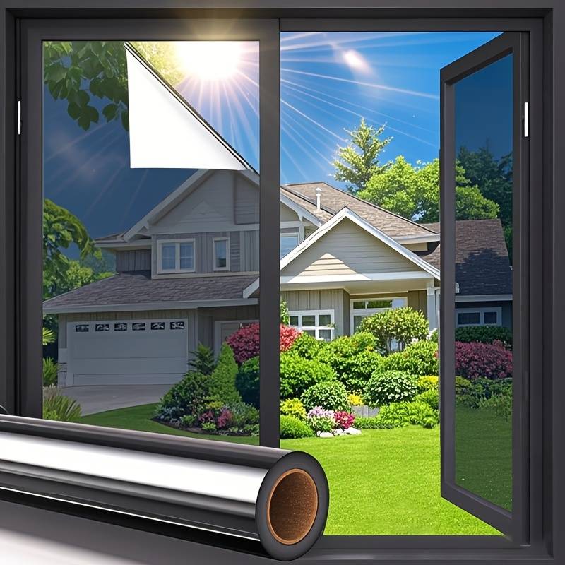 1pc Black Silvery Sun Film Size 60cmx5m Door Window Sticker