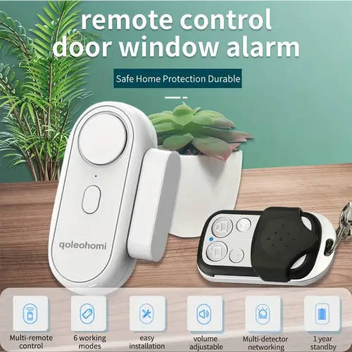 1Pc Adjustable Volume Battery Operated Wireless Door And Window Alarms With Remote For Home Security