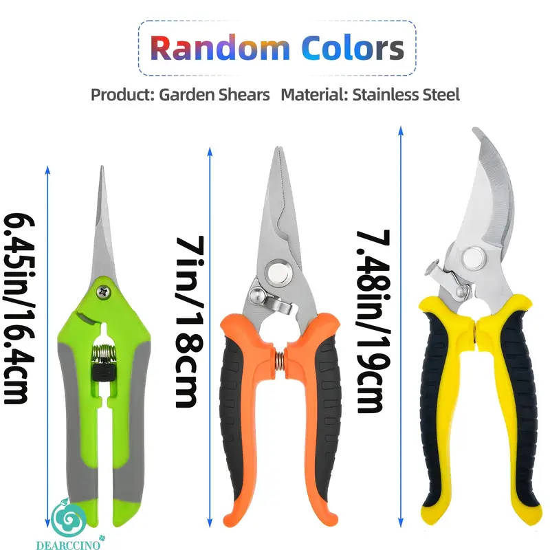 3Pack Stainless Steel Garden Pruning Shears Modern Metal Gardening Scissors Durable Trimming