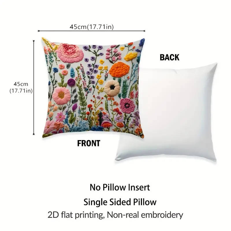 4 Piece, 2D flat printing floral embroidery pattern printing, Non-real embroidery, pillow covers