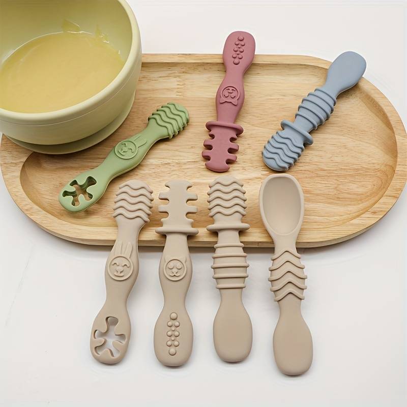4pcs Baby Silicone Chewing Spoon Set Food Grade Silicone Spoon And Fork Set Silicone Spoon S