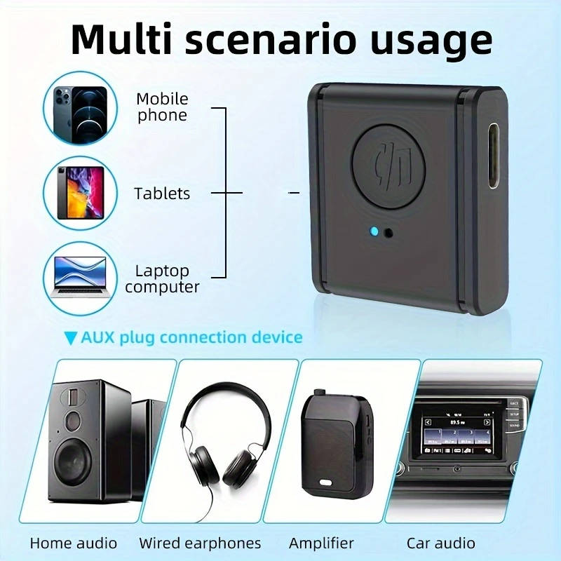 1pc BT Wireless 5.3 AUX Automotive 3.5mm Adapter Audio receiver Converter
