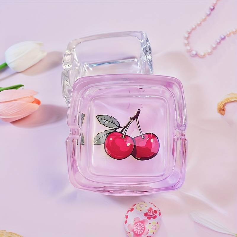 1pc Pink Cherry Square Glass Ashtray Home Office Bar Decoration Smoking Accessories The Perfec