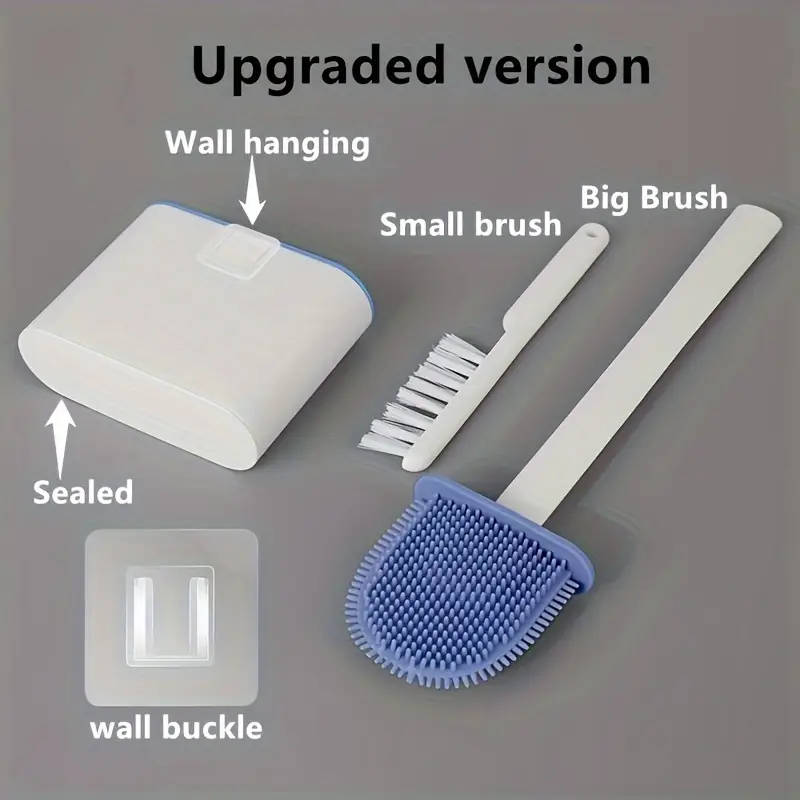 1 Set Of 2 Toilet Brushes And 1 Toilet Seat Wall-Mounted Toilet Brush Silicone Soft Toilet Brush Hea