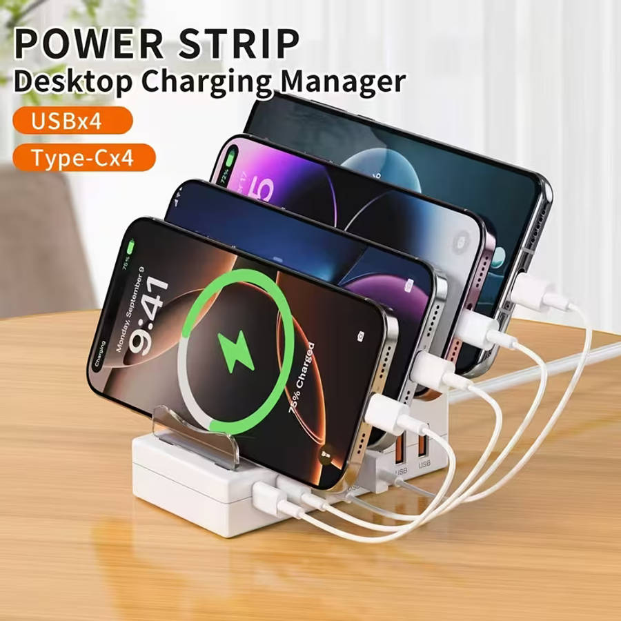 8 In 1 66W Fast Charging Station 4 USB Ports 4 Type-C PD Fast Charging Ports