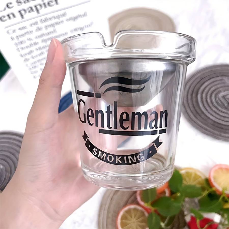 1pc Glass Funnel Ashtray with Lid Classic Round Design No Power Needed Windproof Dustproof