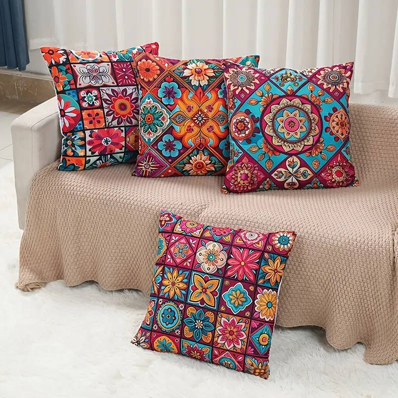 4 Piece Bohemian Peach Light Beige Pillow Covers 45.72 x 45.72 cm