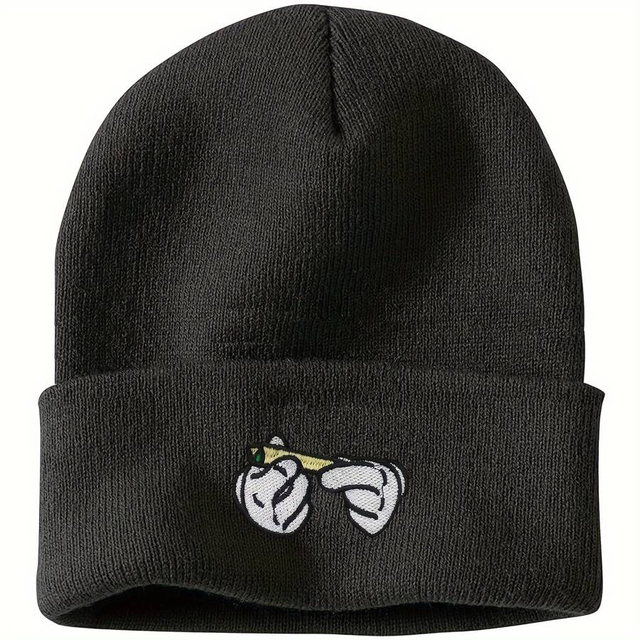Stretchy Lightweight Embroidered Beanie Cigarette Holder Knit Skull Cap