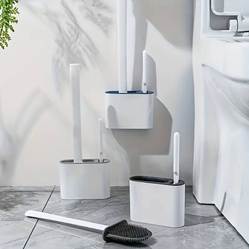 1 Set Of 2 Toilet Brushes And 1 Toilet Seat Wall-Mounted Toilet Brush Silicone Soft Toilet Brush Hea