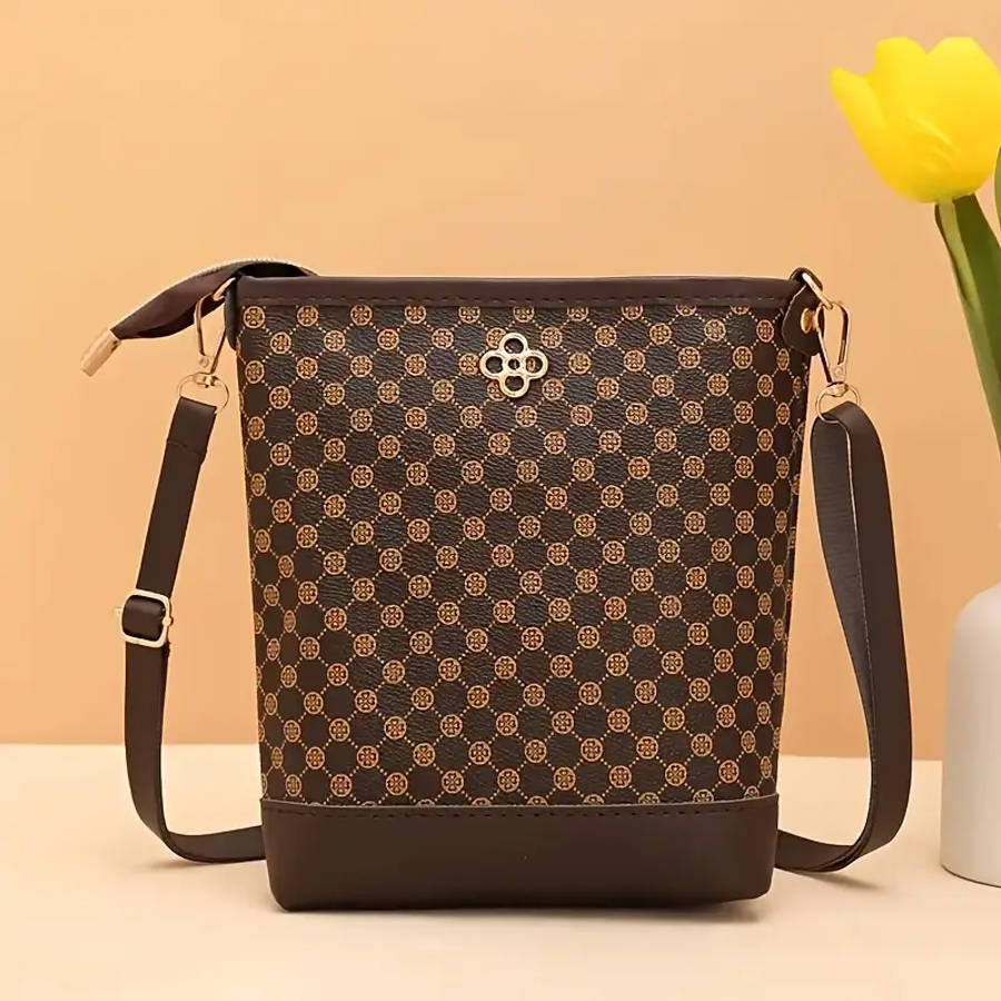 Geometric Pattern Crossbody Bag with Adjustable Strap, Zipper Closure