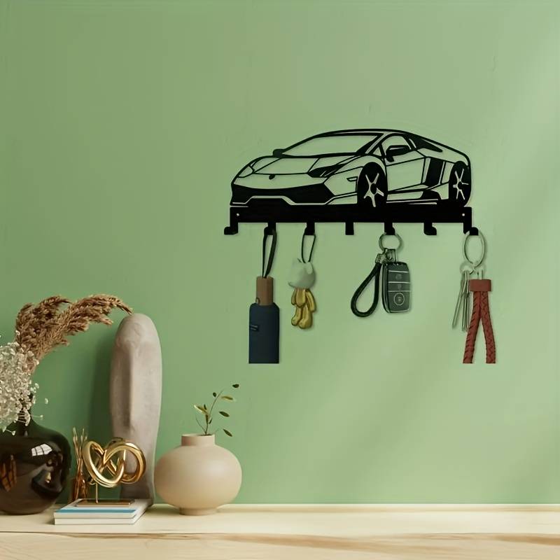 1pc Modern Metal Car-Shaped Wall Key Hook Easy Install Decorative Storage for Living Room Bedroom