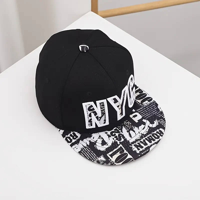 1pc Hat Men's Flat Brim Hat American Style Trendy Spring and Summer Black and White Flat Hat Hip Hop