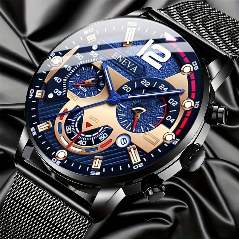 1pc Luxurious And Stylish New Fashion Trend Men's Mesh Quartz Watch Perfect For Gifts For Friends