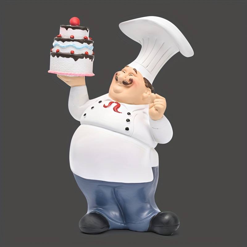 1pc Charming Resin Chef Figurine with Cake Design Playful Kitchen Decor for Home Restaurant or