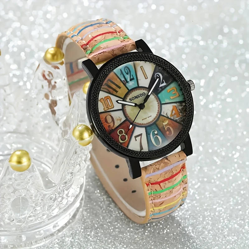 1pcs Women's Wooden Quartz Watch Fashion Alloy Case
