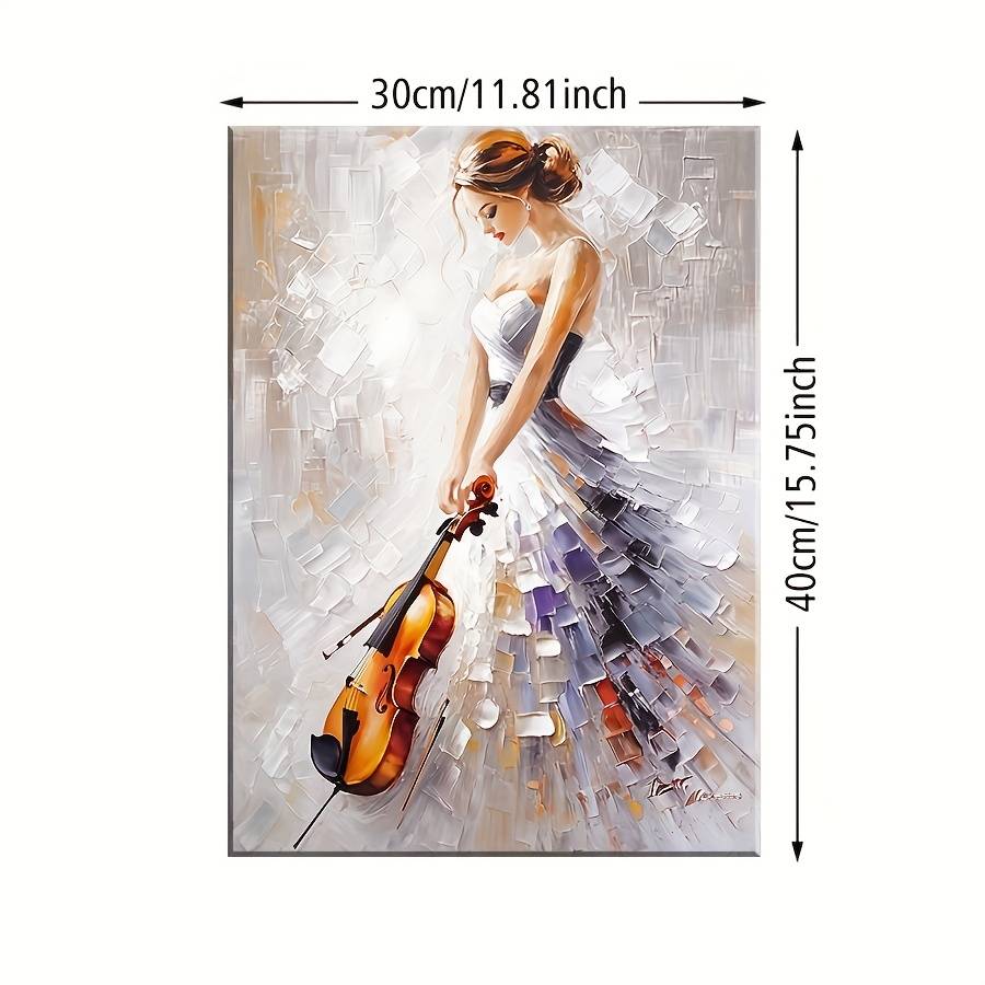 1pc Elegant Violinist Canvas Print Abstract Female Musician Oil Painting Pine Wood Wrapped Frame