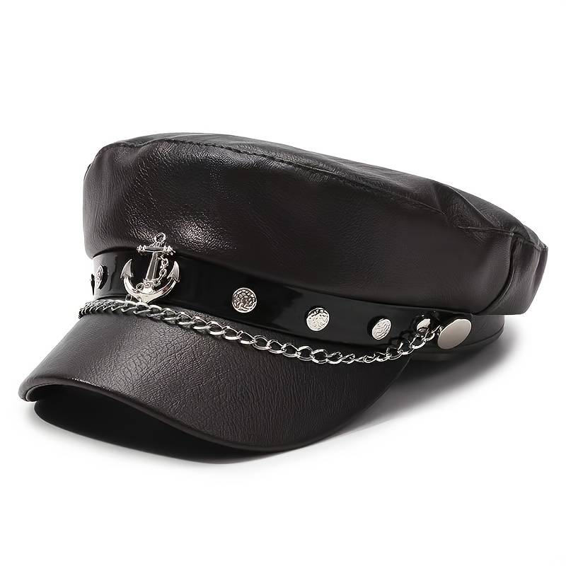 1pc 1 Top Women'S Newsboy Cap Arrow Emblem Navy Cap Made of PU Material for Universal Travel Sp