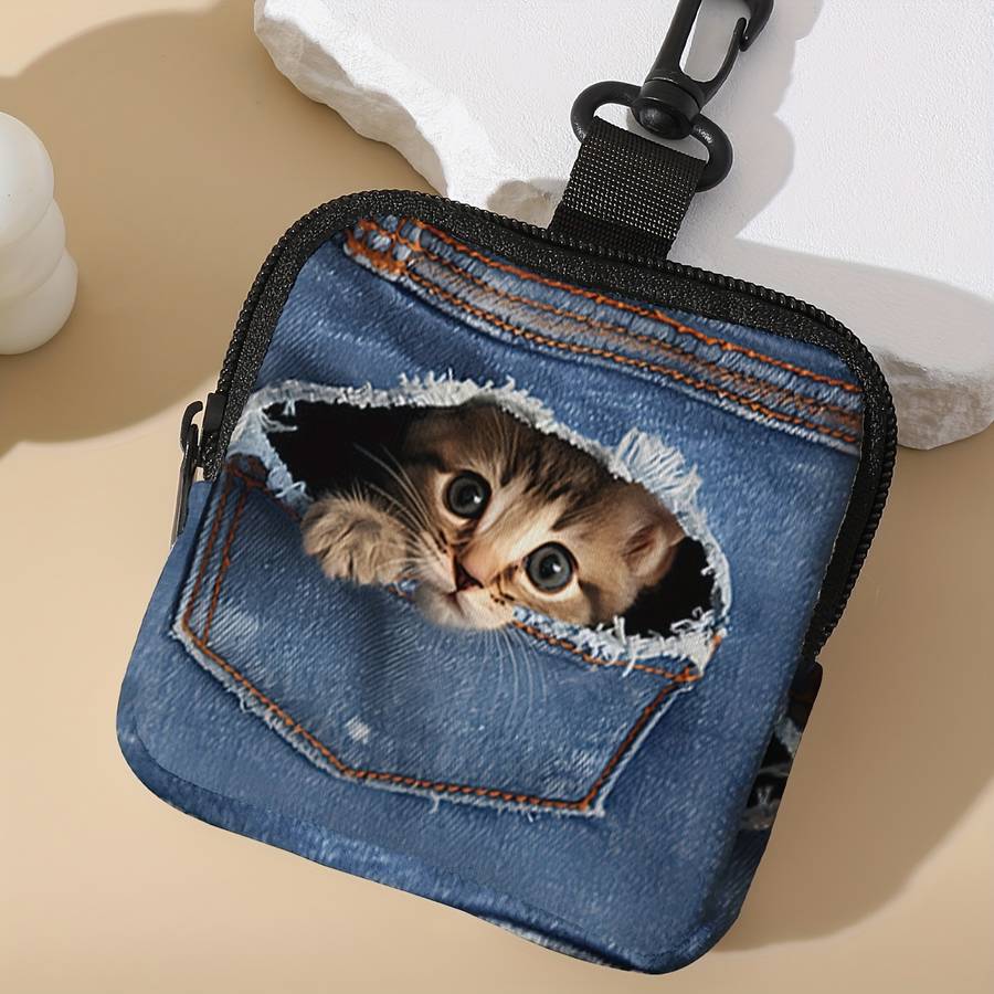 1pc Pack of 1 Pocket Change Wallet with Kitten Pattern Print with Buckle and Zipper Pockets Mult