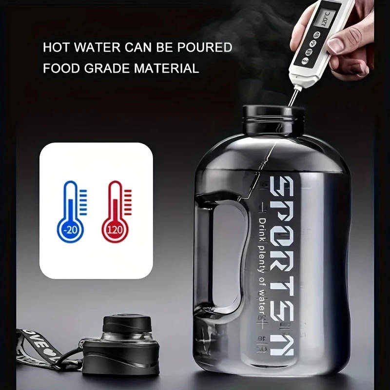 1pc 57.48oz Leak-Proof Sports Water Bottle with Handle Durable PC Material Large Capacity Precise Me