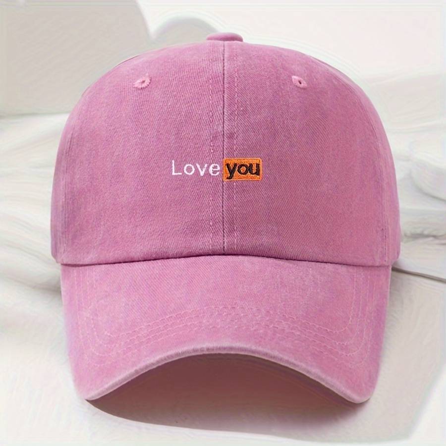 Love You Embroidered Baseball Cap Vintage Gray Adjustable Fit Sun Protection Polyester