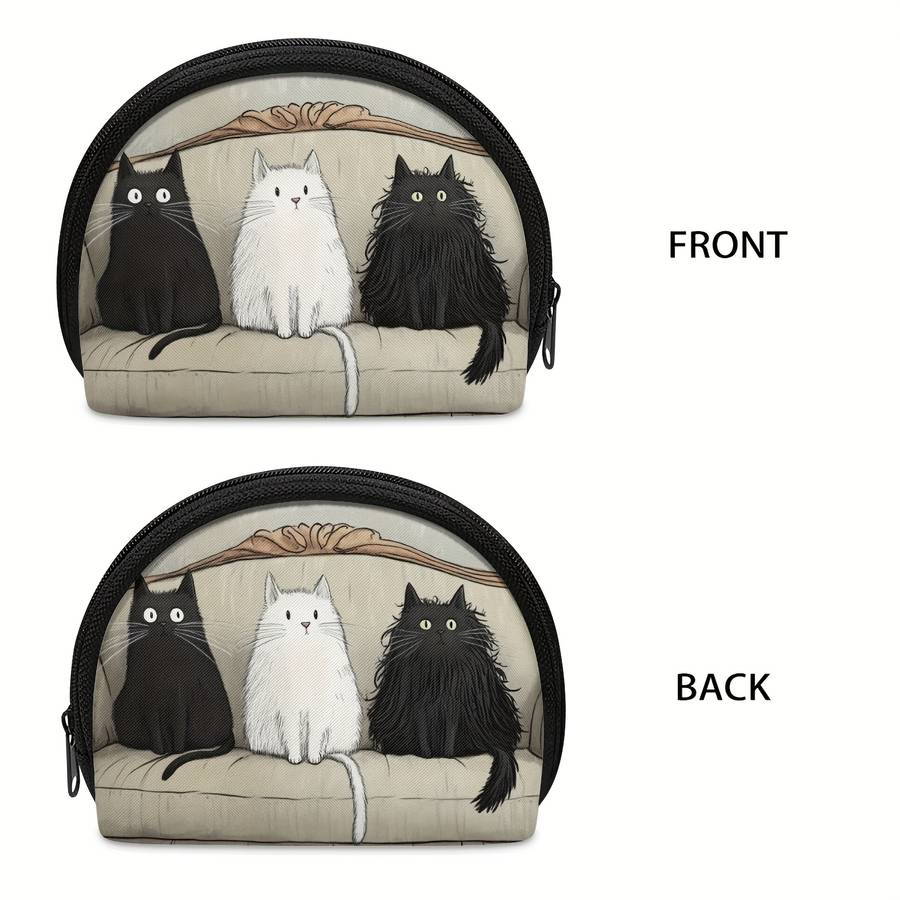 1pc Cute Cat Coin Purse Organizer Three Cats Sitting on Couch Design Compact Wallet for Coins E