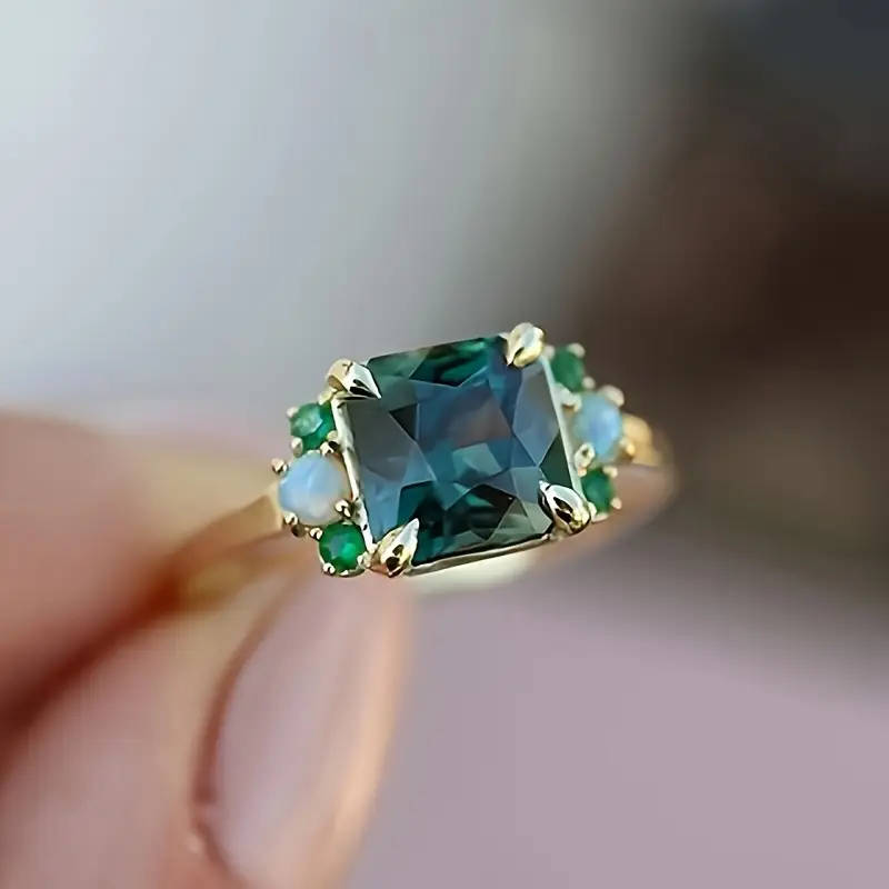 2 Piece Synthetic Zirconia Ring with Opal Band