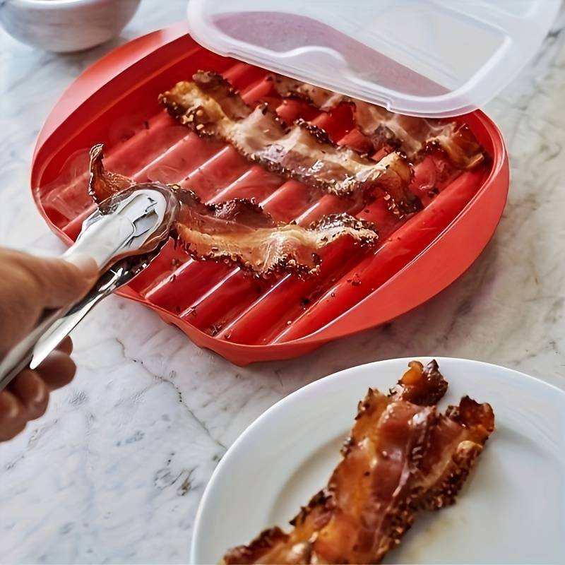 1set YUHUPHYLLIC Microwave Bacon Cooker with Lid PP Material Dishwasher Safe Splatter-Free B